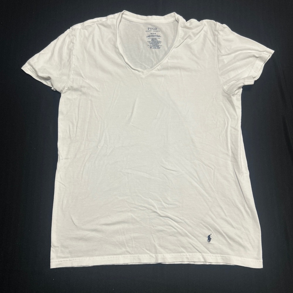 Polo Ralph Lauren Mens White V-Neck T-Shirt Size Medium Embroidered Pony Logo